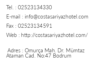 Costa Saryaz Hotel iletiim bilgileri